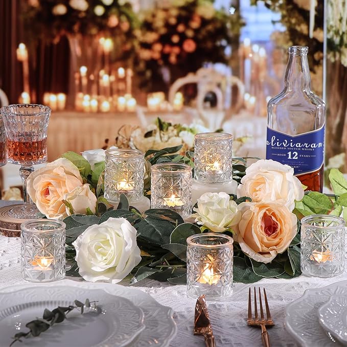 Clear Glass Votive Candle Holders,Glass Candle Holder Set of 12,Vintage Tealight Candle Holders for Wedding Table Centerpieces Decor, Party, Baby Shower/Home Decor/Christmas