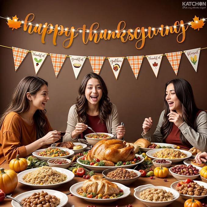 KatchOn, Happy Thanksgiving Banner with LED Light - 10 Feet, No DIY | Lighted Thanksgiving Decorations Indoor, Outdoor, Fall Maple Leaf Garland for Harvest Decorations | Turkey Decor, Wall Decoration