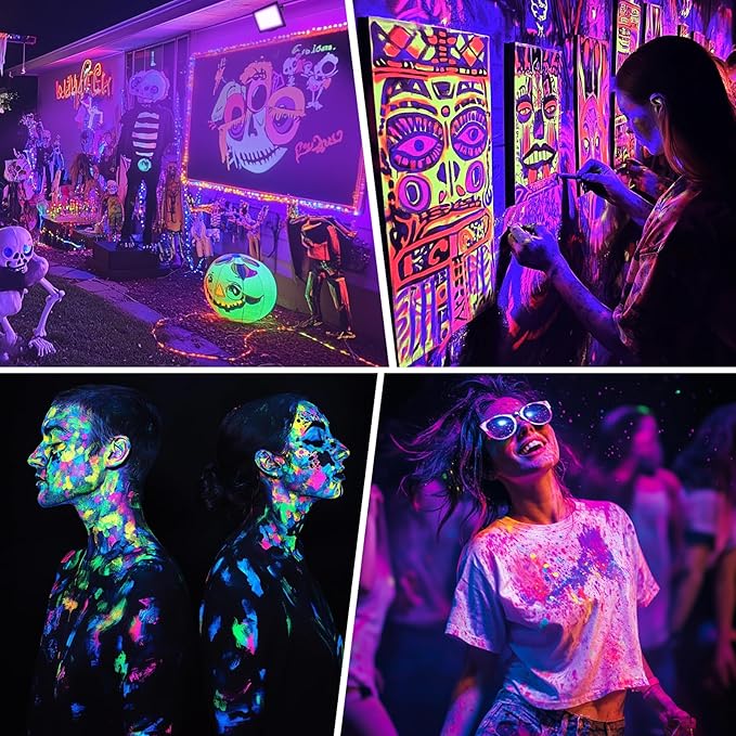 2 Pack 200W LED Black Light IP66 Waterproof,Blacklight with Plug+Switch, Flood Light for Glow Party,Halloween Decoration, Body Paint, Fluorescent Poster, Stage Lighting,Neon Glow,5.25Ft Cord