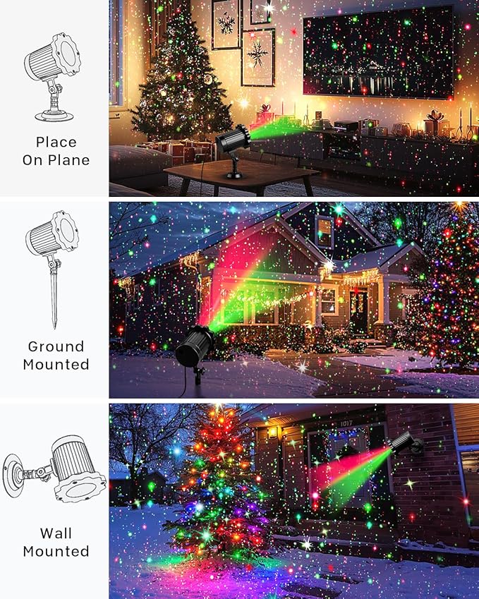 Brighter Laser Christmas Lights Projector Outdoor, 2025 Upgraded 2 Colors Red Green Gypsophila Moving Twinkle Stars Light Show, Holiday Projector Landscape Spotlight Decorations for House/Garden/Party