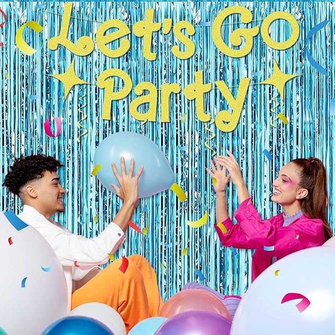 6 Pack Light Blue Foil Fringe Curtains Backdrop, 3.28 x 9.8 Ft Metallic Streamers Tinsel Curtains Background for Photo Booth, Birthday, Halloween, Christmas, Thanksgiving, New Year Party Decorations
