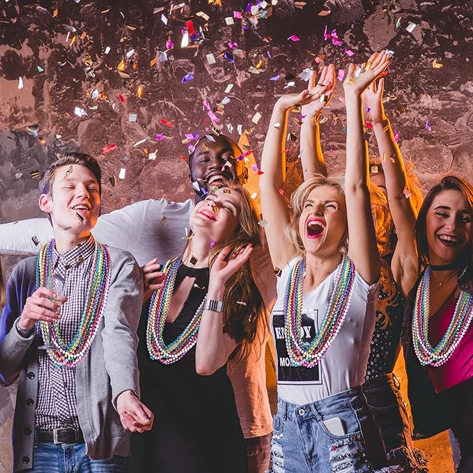 100 PCS Mardi Gras Beads Necklaces, 10 Colors 33 Inch Colorful Bead Necklaces Bulk Party Beads Necklace Round Beaded Necklaces for Mardi Gras, St. Patrick's Day, Christmas, Carnival Party Favor