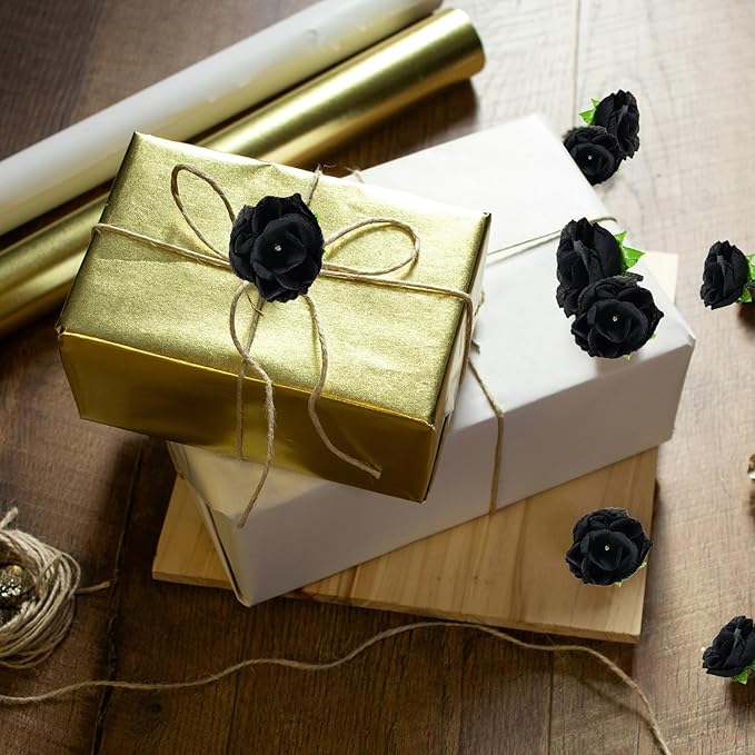 100pcs Black Roses Artificial Flowers Bulk 1.3 Inch Fake Mini Back Rose Heads Silk Black Roses for Decor DIY Crafts Wedding Party Home Decor ﻿