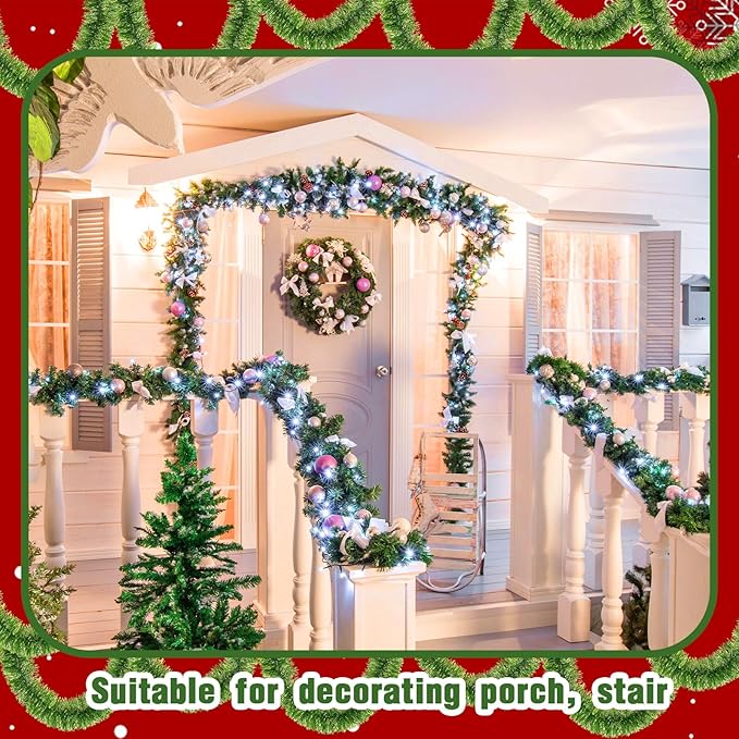 Hotop 10 Pcs 650 FT Christmas Garland Bulk Decorations Artificial Pine Garland for Christmas Xmas Greenery for Mantle Table Fireplace Tree Stairs Railing Door Holiday Decoration Supplies