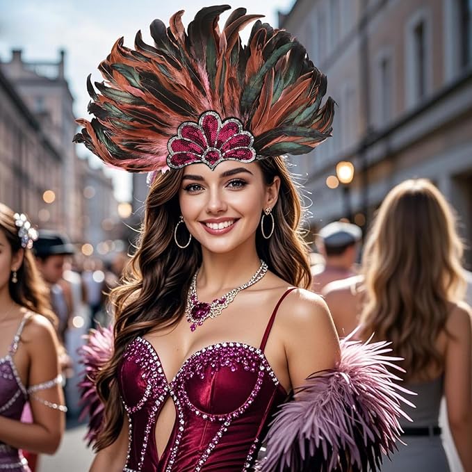 Women's Carnival Feather Headpieces Sequin Headdress for Wedding Masquerade Party Cosplay Feather Headbands