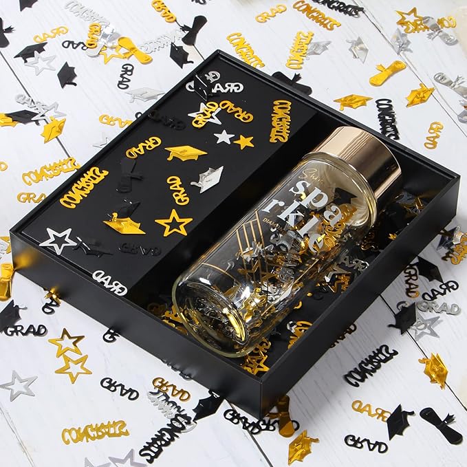 Graduation Party-Decorations Black Gold-Silver Confetti - 2025 Congrats,Grad,Star,Graduation Cap,Diploma Table Decor Confetti Graduation 2025 Lasting Surprise