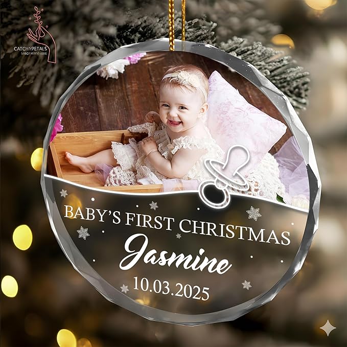 Personalized Crystal Christmas Ornaments with Photo, Custom Christmas Photo Tree Glass Ornaments, Elegant Crystal Keepsake for Family, Couples, Weddings & Christmas 2025 Gifts (#PGO02)