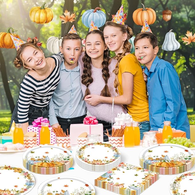 140 Pcs Thanksgiving Party Supplies, Plates and Napkins Set, Disposable Plates for Fall Harvest Autumn Fall Harvest Party Supply Thanksgiving Decor Serves 20