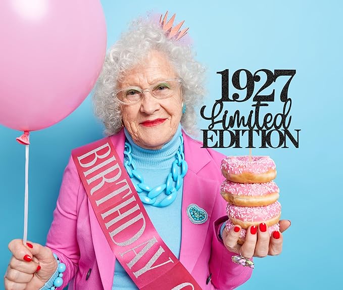 Limited EDITION 1927 Cake Topper - Black Glitter Happy 98th Birthday Party Cake Decoration Supplies, Cheer to 98 Years Cake Bunting Decor for 98th Birthday Party Photo Booth Props