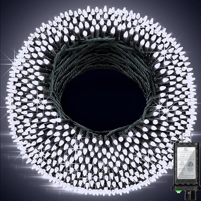 1500 LED 502ft Outdoor Christmas Lights Super Long String Lights 8 Modes Timer Memory, Outsite Waterproof Dark Green Wire Fairy Light Strings for Xmas Tree Wedding Holiday Party Decorations Cool White