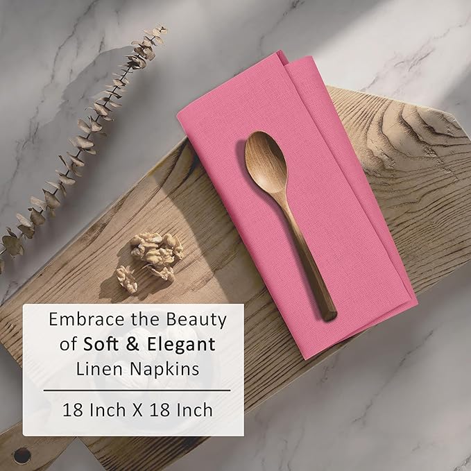Ruvanti Linen Napkins Set of 12, 18x18 Cloth Napkins, Cotton Linen Blend Napkins Cloth Washable, Soft, Reusable Dinner Napkins for Wedding, Parties, Christmas, Thanksgiving, Everyday Use - Pink