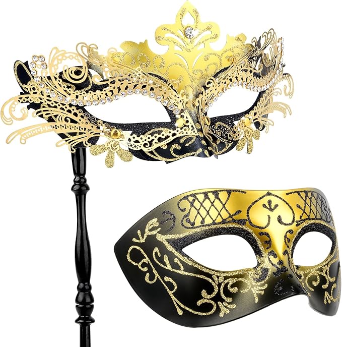 Hoshin Masquerade Mask for Couple, Mardi Gras Deecorations Venetian Masks with Stick for Womens