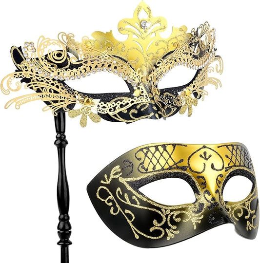 Hoshin Masquerade Mask for Couple, Mardi Gras Deecorations Venetian Masks with Stick for Womens