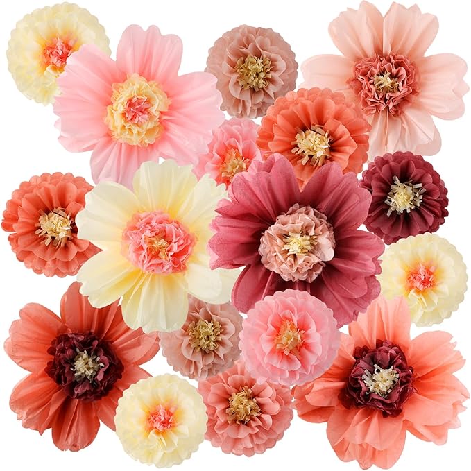 Crowye 24 Pcs Large Colorful Tissue Paper Flowers Decorations 20" Giant Fiesta Crepe Paper Flowers for Wall Decor Backdrop Mexican Wedding Birthday Baby Shower Carnival Party Craft (Vintage Color)