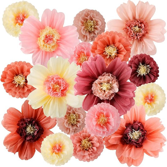 Crowye 24 Pcs Large Colorful Tissue Paper Flowers Decorations 20" Giant Fiesta Crepe Paper Flowers for Wall Decor Backdrop Mexican Wedding Birthday Baby Shower Carnival Party Craft (Vintage Color)