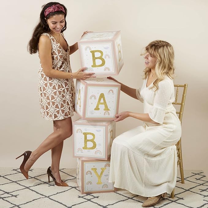 Kate Aspen Boho Rainbow Baby Block Box Photo Prop Decoration & Nursery Décor (Set of 4 Spells BABY)