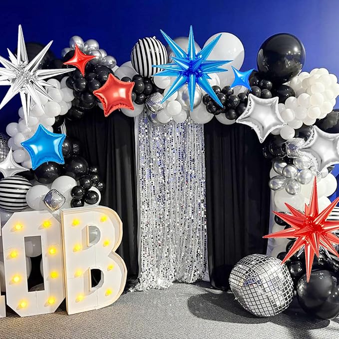 21 Pcs Star Balloons,22/18/10 Inch Star Foil Mylar Balloon,Spike Balloon and Four Pointed Balloons for Party Supplies Christmas Birthday Wedding Photo Booth (Silver Red Blue)