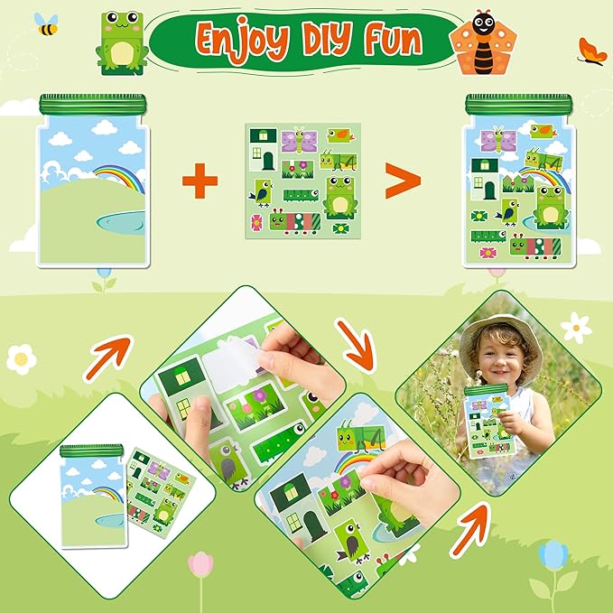 CY2SIDE Summer Bugs Sorting Stickers Scene - 12 Set Cute Insect Sorting Art Craft for Kids Make A Bug Jar Stickers Scene with Butterfly Bee Flower DIY Summer Party Games Class Activities
