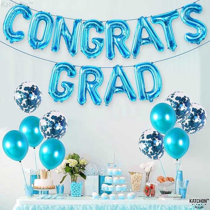 KatchOn, Large Blue Congrats Grad Balloons - 16 Inch | Congrats Grad Balloon Banner For Graduation Decorations 2025 | Foil Balloon Banner For 2025 Graduation Party Decorations