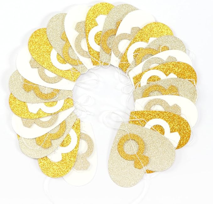 Engagement Bachelorette Party-Decorations White-Gold Garland - 52Ft Heart Ring Wedding Paper Streamers Banner, Galentines. Proposal Decor Lasting Surprise