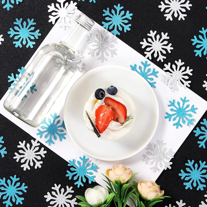 Snowflake Teal Silver Party-Decorations Frozen Confetti - 100pcs Glitter Paper decor Teal Blue Silver Christmas Table Confetti,Winter Wonderland Birthday Party Supplies New Year Decor Lasting Surprise