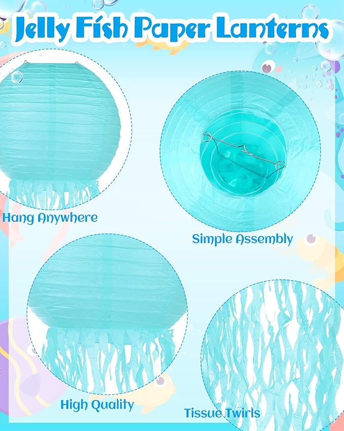 18 Pcs Jellyfish Paper Lanterns Jellyfish Lantern Hanging Decoration Ocean Theme Party Supplies Mermaid Birthday Decorations for Baby Shower Under The Sea Birthday Party Supplies(Vintage Color)