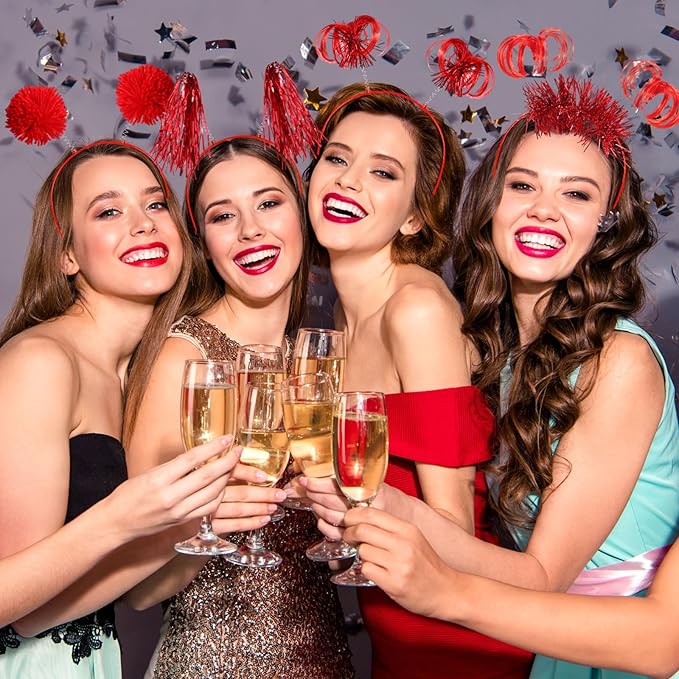 Censen 24 Pcs Pom Pom Headband Tinsel Wrapped Ponytail Head Bopper Costume Headwear Halloween Party Accessory