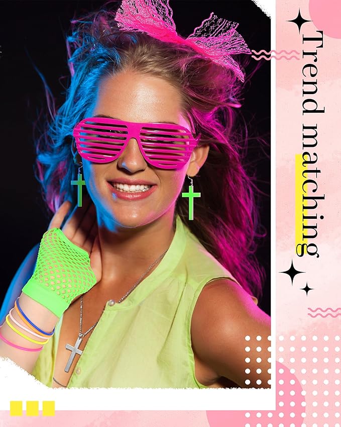 Blulu 80s Accessories for Women Dress Costume Lace Headband Earrings Fishnet Gloves Necklace Bracelet
