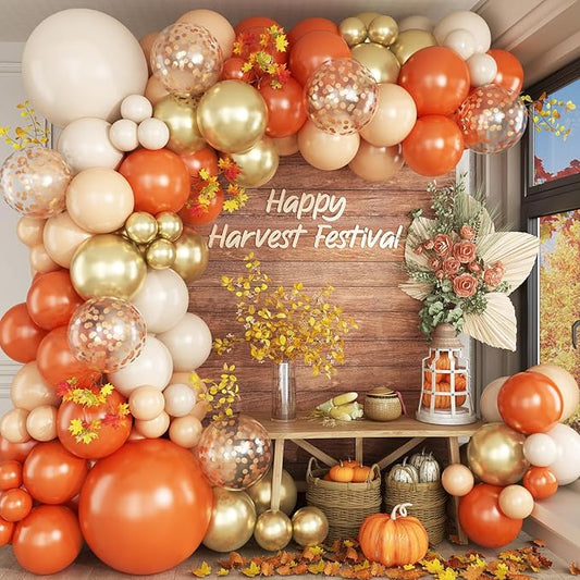 Fall Balloon Arch Kit, Orange balloon arch Thanksgiving Balloon Arch Garland with Sand Gold Burnt Orange Balloons for Birthday Little Pumpkin Wedding Fall Baby Shower Decorations