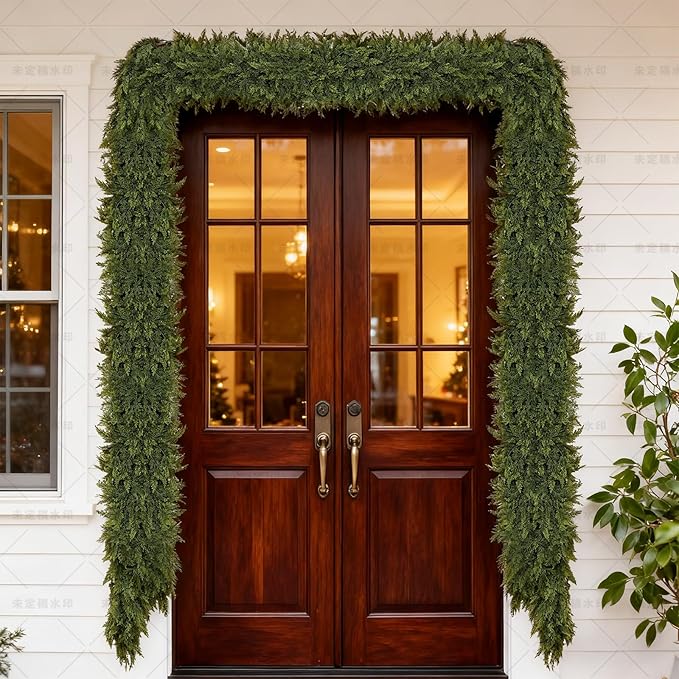 6/9ft Christmas Cedar Garland Artificial Realistic Soft and Thickness Green Faux Fake Full Cedar Pine Garland for Table, Mantle, Wall, Indoor, Outdoor Christmas Decorations (9FT)