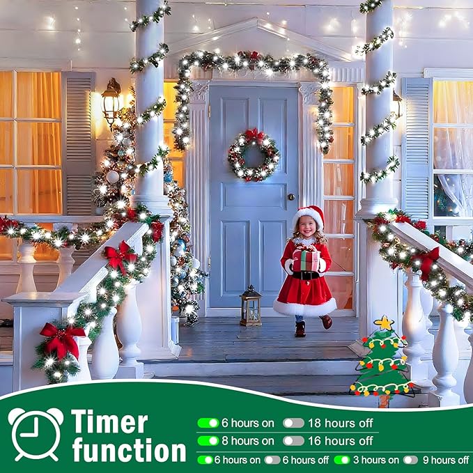 SAUIRS 403FT 1000 LED Christmas Lights Outdoor String Lights with 8 Modes Timer Waterproof Fairy Light Plug in for Outside Indoor Party Xmas Palm Tree Yard Wedding Decorations(Cool White)