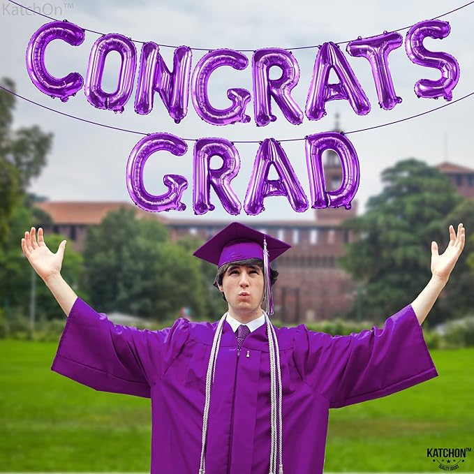 KatchOn, Purple Congrats Grad Balloons - 16 Inch | Congrats Grad Foil Balloon Banner For Graduation Decorations 2025 | Foil Balloon Banner For 2025 Graduation Party Decorations