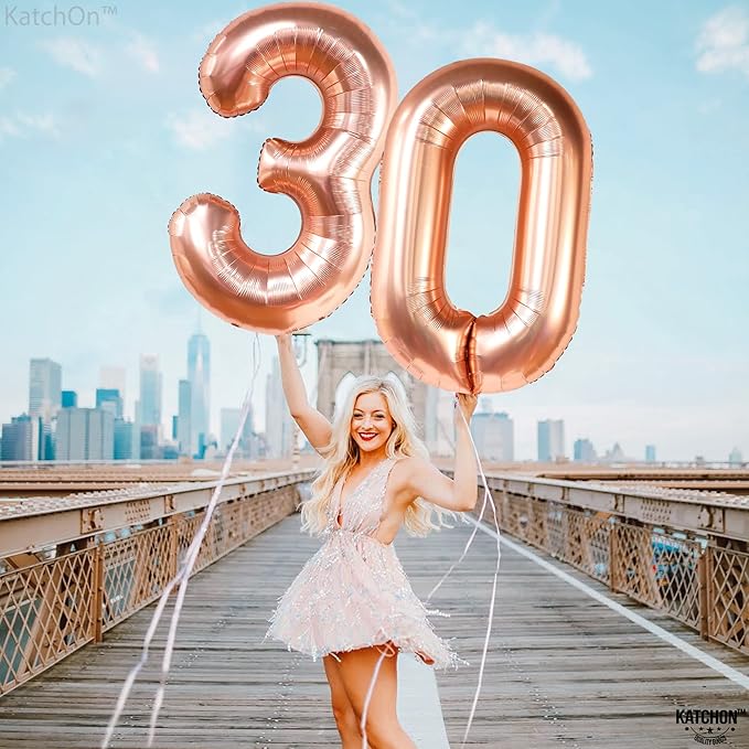 KatchOn, Rose Gold 30 Balloon Numbers - Huge, 40 Inch | Foil 30th Birthday Balloons | Number 30th Balloons For Her | Rose Gold 30th Birthday Decorations for Her | 30th Birthday Decorations for Women