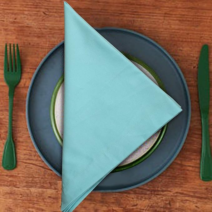 Dinner Cloth Napkins Set of 12, Premium Soft Cotton 20x20 Inches, Highly Absorbent, Hotel Quality Reusable & Washable Dinner Napkins with Mitered Corner Napkins for Home & Weddings - Sky Blue