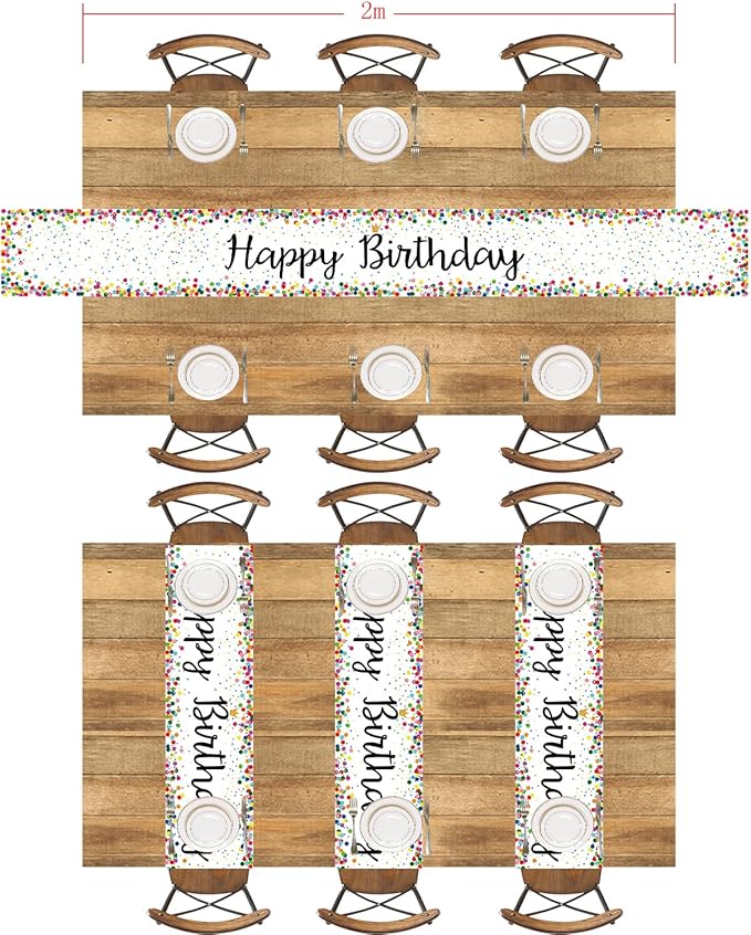 Letjolt Happy Birthday Table Runner 108 Inches Birthday Centerpieces for Tables Birth Day Party Sign Polka Dots Table Decoration, White