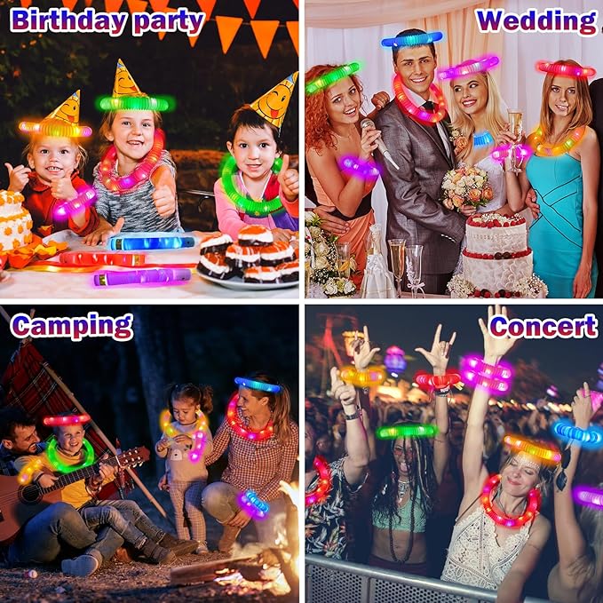 Glow Sticks Party Favors Supplies for Toddler 18 PCS,Camping Essentials Fidget Toys Gifts for Kids,Light up Pop Tubes Necklace ＆ Bracelet Accessories, Treats Non Candy for Christmas Birthday Wedding