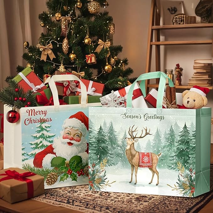 YANGTE 36 Pack Extra Large Christmas Gift Bags with Handles, Reusable Non-Woven Christmas Bags for Presents Wrapping Holiday Xmas Party Favors Supplies(16.7" x 12.6" x 6.7")