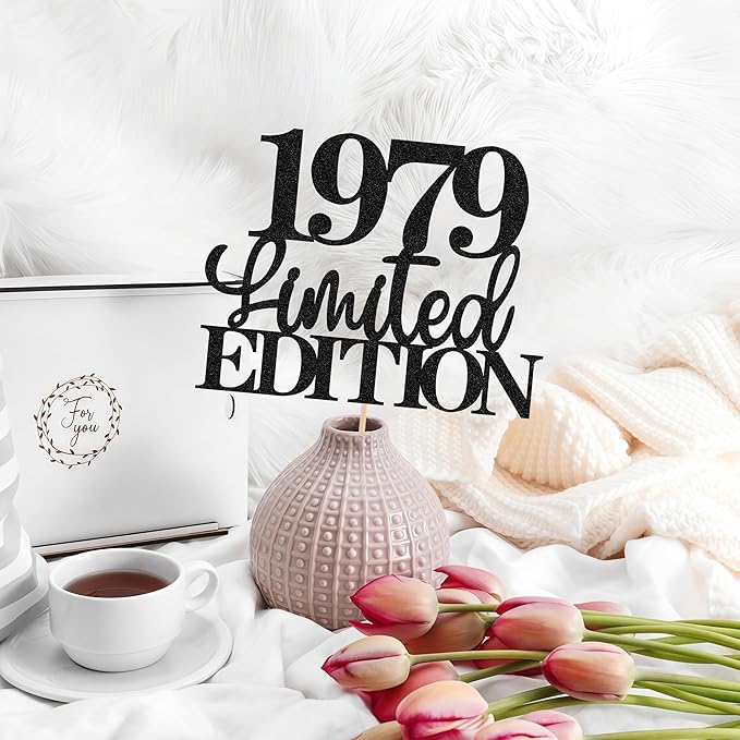 Limited EDITION 1979 Cake Topper - Black Glitter Happy 46th Birthday Party Cake Decoration Supplies, Cheer to 46 Years Cake Bunting Decor for 46th Birthday Party Photo Booth Props