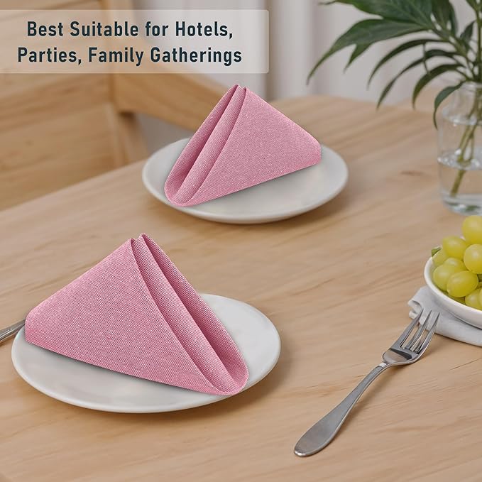 Ruvanti Cloth Napkins Set of 12, 18x18 Reusable Napkins Cloth Washable, Soft & Durable Table Napkin, Poly Cotton Fabric Dinner Napkins for Parties, Christmas, Thanksgiving, Weddings - Bubblegum