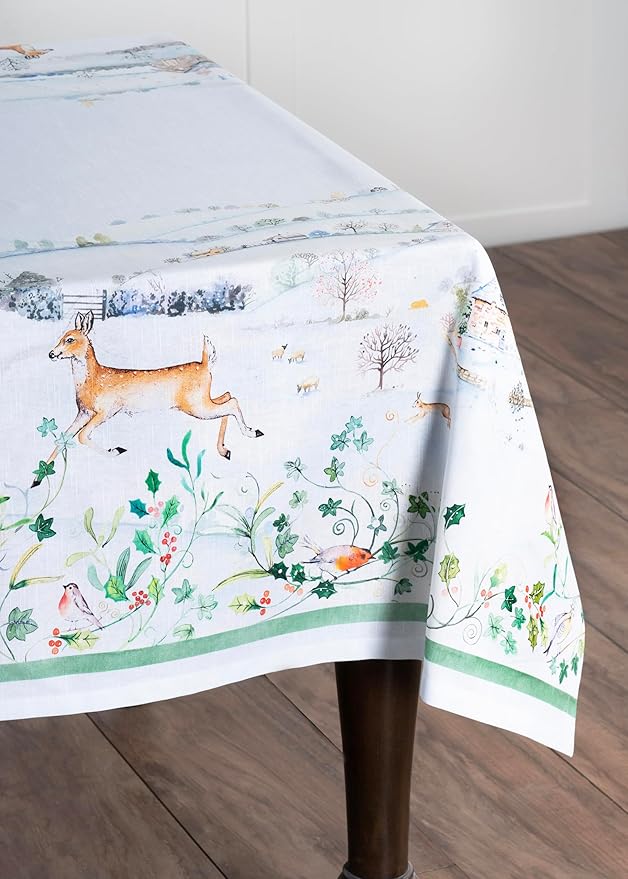 Maison d' Hermine Table Cloth Rectangle Table 100% Cotton 60 x 108 Inches Fall Tablecloth Reusable Everyday Use for Thanksgiving Christmas Decorations Dining Farmhouse Party (Snowy World)