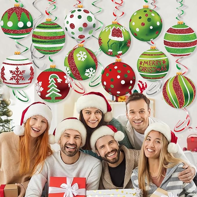 Christmas Ball Hanging Swirl, 30Pcs Xmas Ball Ornament Ceiling Streamers Hanging Decorations for Holiday Christmas Party Outdoor Indoor Supplies