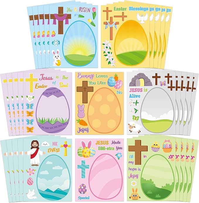 CY2SIDE Easter Eggs Face Sticker - 40PCS Make Your Own Jesus Cross Eggs Sticker Craft Game for Kids School Reward DIY Easter Party Favors for Kids Christian Sunday School Classroom Activities