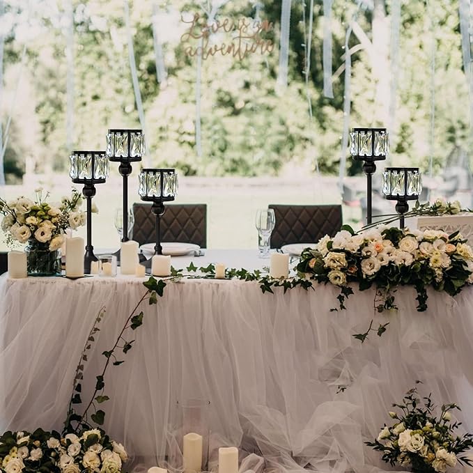 Set of 3 Cup Crystal Tealight Candle Holders, Centerpieces for Table Wedding Centerpieces Crystal Decorative Tealight Candle Dining Table Candle Holder Decor for Party (Set of 12 (3 Sizes), Black)