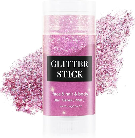 MEICOLY Pink Body Glitter Stick,Pink Face Glitter Sparkly Hair Glitter,Pink Accessories for Spirit Week,Singer Concerts Lover Heart Glitter Makeup,Mermaid Glitter Face Paint,Waterproof