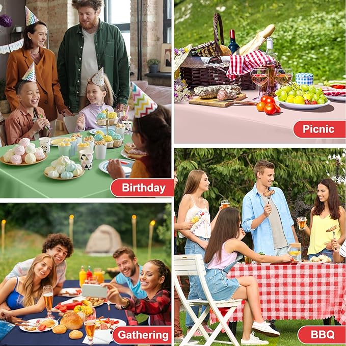 3 Pack Red and White Checkered Tablecloth, 54 X 108Inch Plastic Red Gingham Table Cloth Disposable Spring Picnic Tablecloths Waterproof Red Checkered Table Cover for BBQ Picnic Barbecue Birthday Party