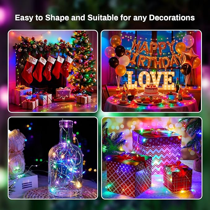 ZGWJ 100 Pack Fairy Lights Battery Operated, 7ft 20 Mini LED Fairy String Lights Silver Wire 3 Modes for DIY, Parties, Wedding, Bedroom, Halloween Christmas Decoration Multicolor