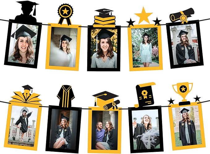 KatchOn, Gold and Black Graduation Photo Banner - Large, 10 Feet | Grad Banner 2025 for graduation Decorations Class of 2025 | Grad Party Decorations,Graduation Decorations 2025
