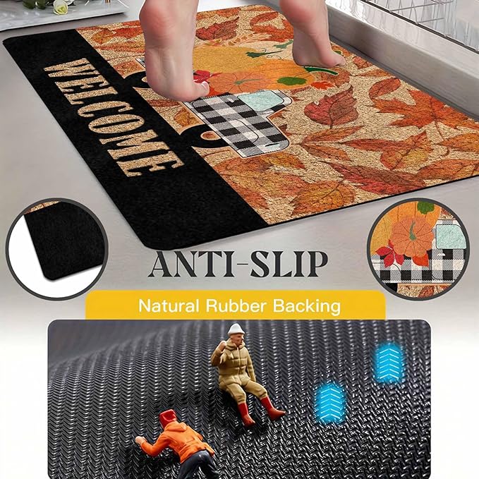 Welcome Fall Truck Door Mat, Vintage Fall Truck Decor for Covered Outdoor Area Pumpkin Welcome Mat for Autumn Halloween Thanksgiving Farmhouse Decor, 30"x18"inch