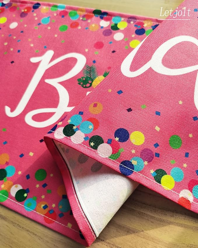 Letjolt Happy Birthday Table Runner 72 Inches Birthday Centerpieces for Tables Birth Day Party Sign Polka Dots Table Decoration, Pink