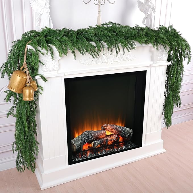 4 Pcs 9 Ft Artificial Norfolk Pine Garlands, Realistic Christmas Pine Garland Faux Winter Greenery for Holiday Table Centerpiece, Mantel, Wall, Indoor, Outdoor Christmas Decor (4, 9 Ft)